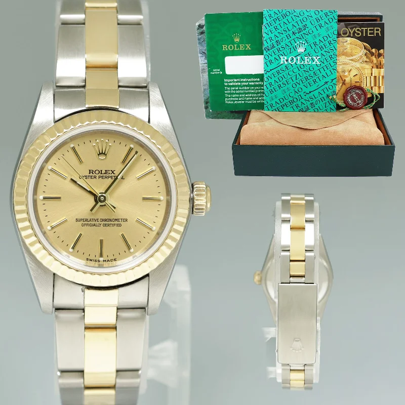 2000 Ladies Rolex Oyster Perpetual 24mm Champagne 76193 Two Tone Gold Oyster Watch