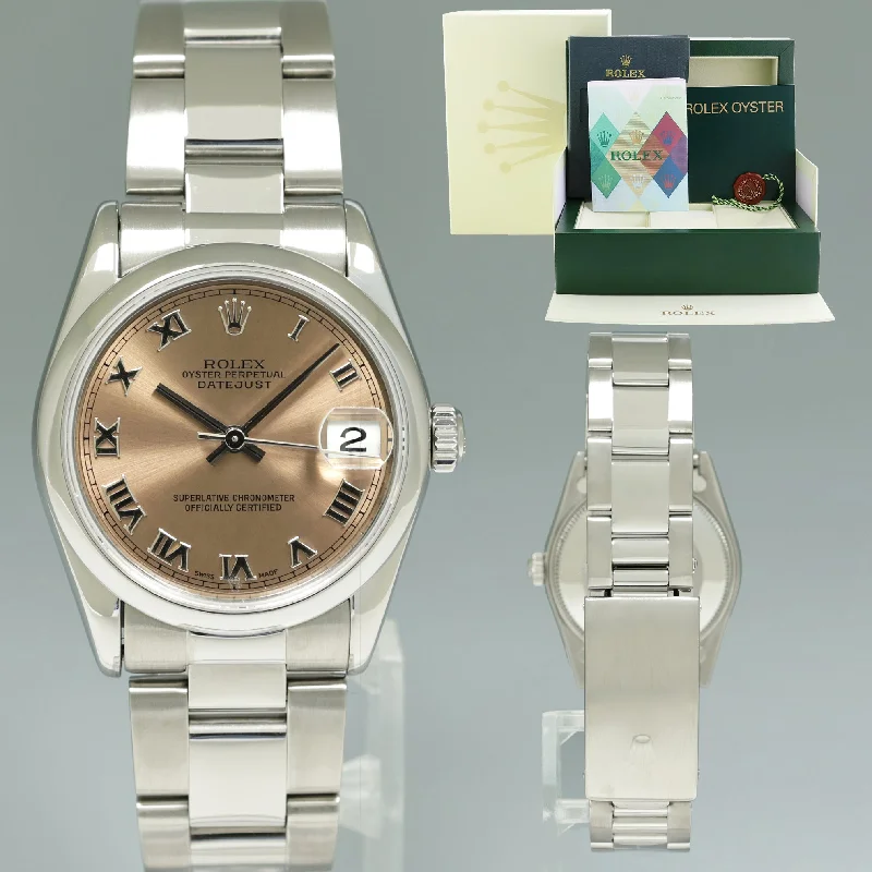 2005 PAPERS Ladies Rolex Midsize Salmon 31mm Datejust Oyster Steel 78240 Watch