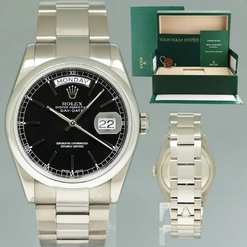 MINT Rolex President Day Date Black Stick 118209 White Gold Oyster Watch Box