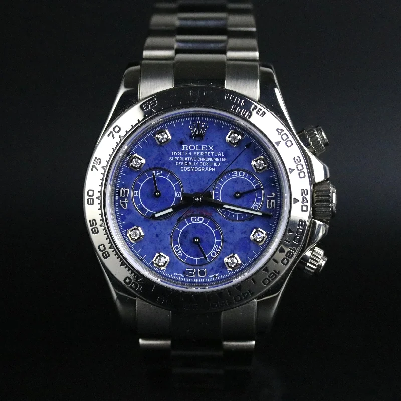 2008 ROLEX 116509 White Gold Daytona Sodalite Diamond Dial with Box & Papers