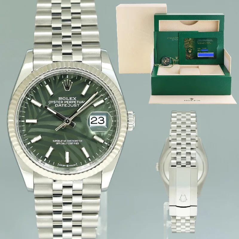 2021 NEW PAPERS Rolex DateJust Green Palm 126234 Steel Jubilee White Gold Watch Box