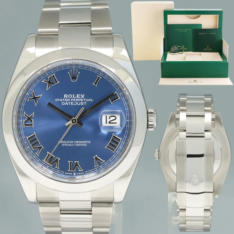 2022 Rolex DateJust 41 Steel 126300 Blue Roman Oyster Band 41mm Watch Box