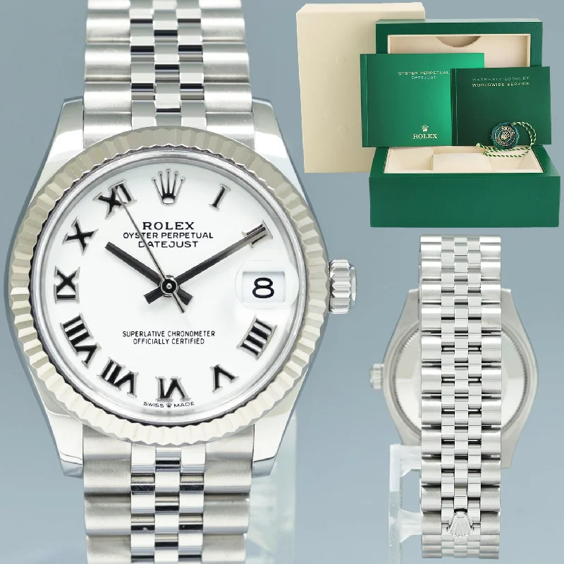 2023 MINT Ladies Rolex DateJust MidSize 31mm Jubilee White Roman Fluted 278274 Watch