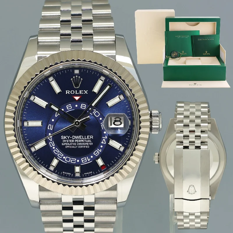 2023 MINT Rolex Sky-Dweller Steel BLUE Jubilee Fluted 42mm 326934 Watch Box