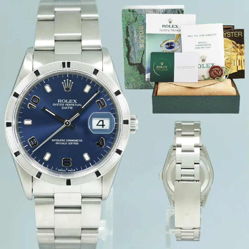 2024 RSC Papers Rolex Oyster Perpetual Date 34mm 15210 Steel Blue Arabic Watch Box