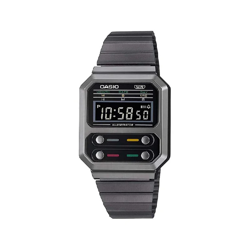 Casio Unisex Vintage Black Dial Metal Digital Watch - D241