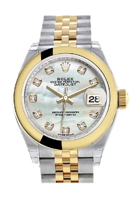 Rolex Datejust 28 Mother of Pearl Diamond Dial Yellow Gold Two Tone Jubilee Ladies Watch 279163