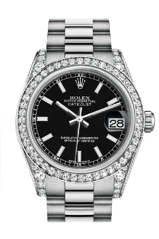 Rolex Datejust 31 Black Dial Diamond Bezel Lug 18K White Gold President Ladies Watch 178159 Pre-owned