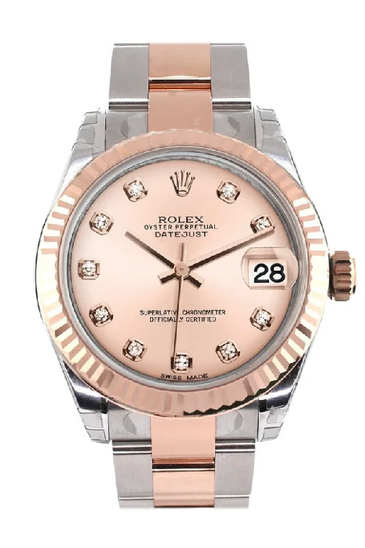 Rolex Datejust 31 Pink Diamond Dial Fluted Bezel 18K Rose Gold Two Tone Ladies Watch 178271 Pre-owned