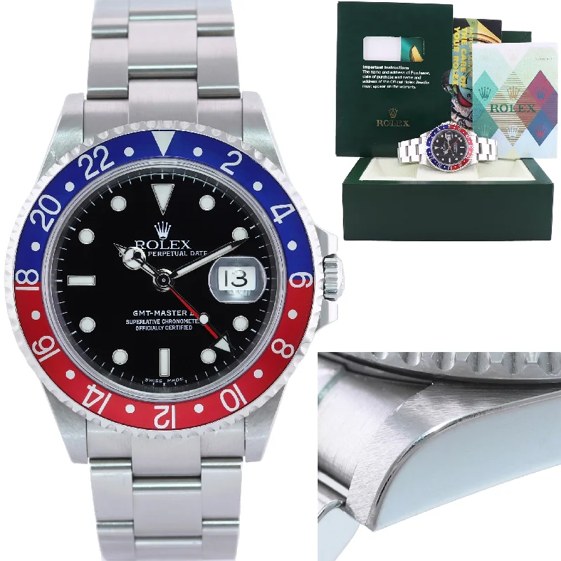 MINT 2004 PAPERS Rolex GMT-Master II 2 Pepsi Blue Steel 16710 No Holes Watch Box