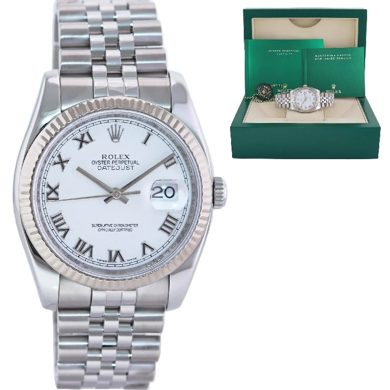 MINT 2014 Rolex DateJust Steel White Roman 116234 36mm Super Jubilee Watch Box