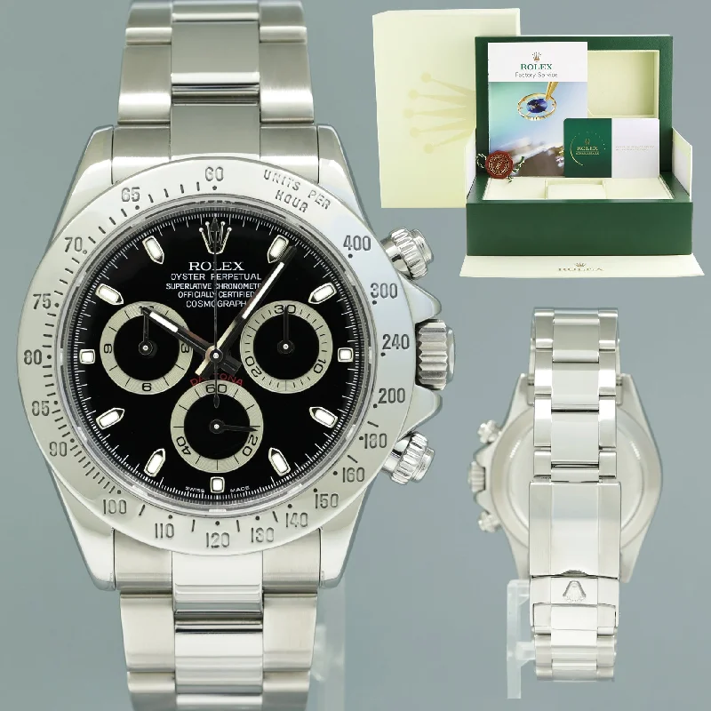 MINT 2024 RSC PAPERS Rolex Daytona 116520 Black Chrono Steel Cosmograph Watch