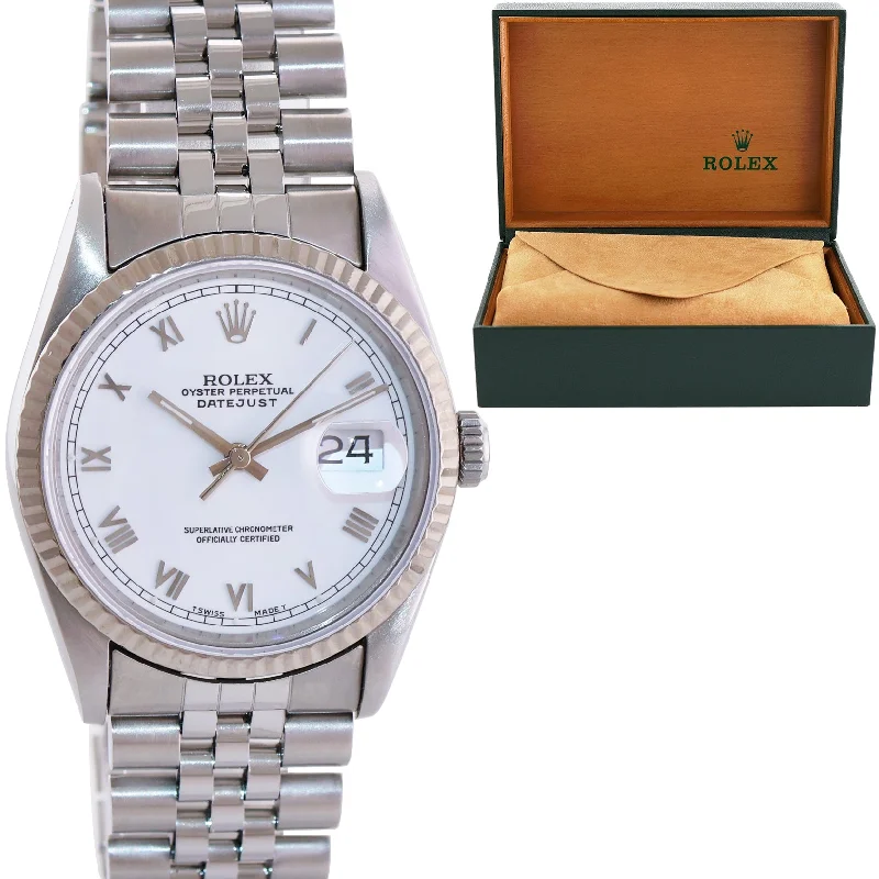 MINT Rolex DateJust 16234 White Roman Dial Bezel Jubilee Band 36mm Watch