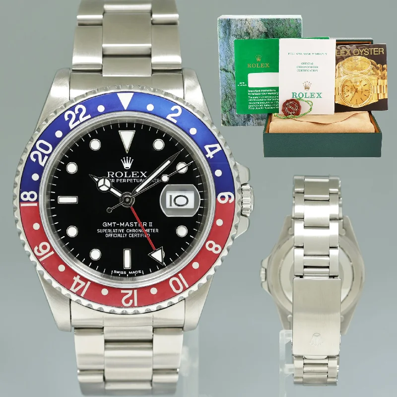 PAPERS Rolex GMT-Master 2 Pepsi Blue Red Oyster 40mm Steel 16710 Watch Box