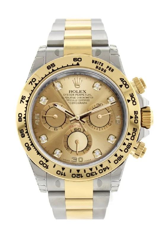 Rolex Cosmograph Daytona Champagne Diamond Dial Steel 18K Yellow Gold Men's Watch 116503