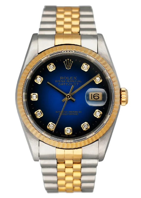 Rolex Datejust 16233 Blue Vignette Diamond Dial Mens Watch