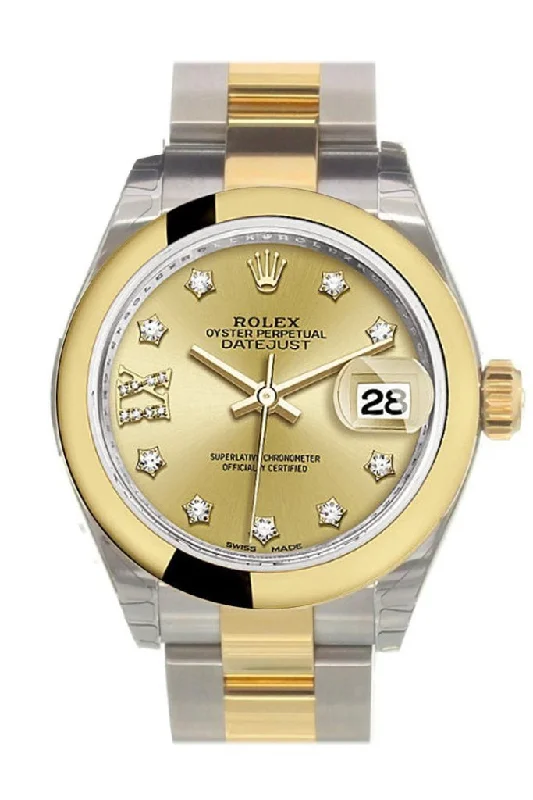 Rolex Datejust 28 Champagne 9 diamonds set in star Dial Yellow Gold Two Tone Ladies Watch 279163