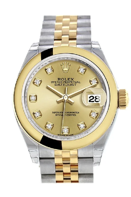 Rolex Datejust 28 Champagne Diamond Dial Yellow Gold Two Tone Jubilee Ladies Watch 279163