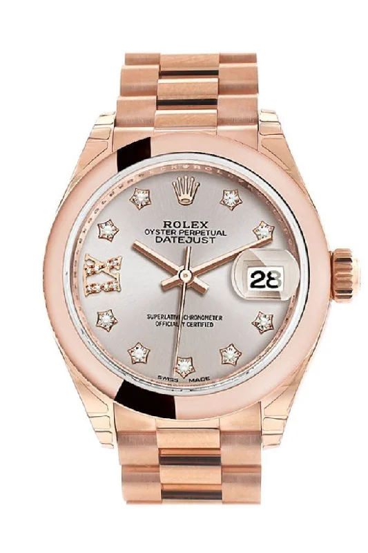 Rolex Datejust 28 Sundust 9 diamonds set in star Dial Rose Gold President Ladies Watch 279165 NP