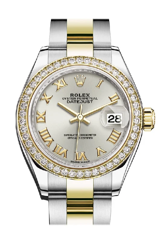 Rolex Datejust 28 Silver Roman Dial Diamond Bezel Yellow Gold Ladies Watch 279383RBR 279383