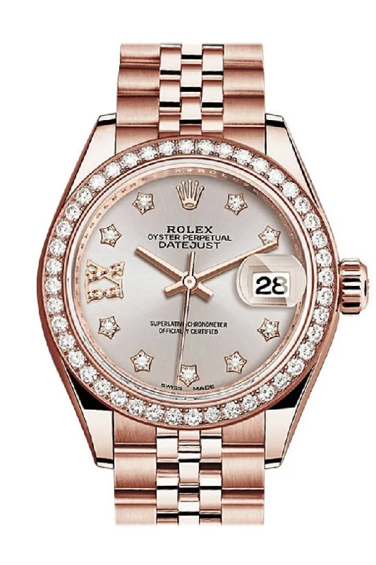 Rolex Datejust 28 Sundust 9 diamonds set in star Dial Diamond Bezel Rose Gold Jubilee Ladies Watch 279135RBR 279135 NP