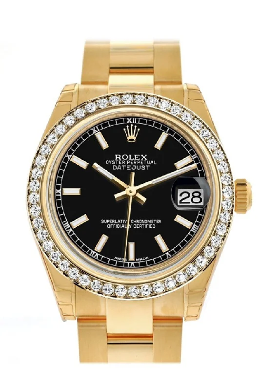 Rolex Datejust 31 Black Dial  Diamond Bezel 18K Yellow Gold Ladies Watch 178288 Pre-owned