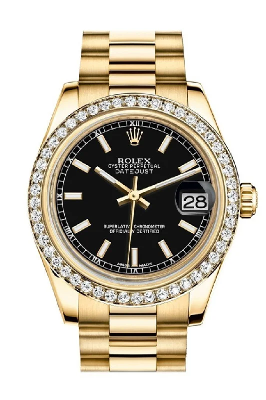 Rolex Datejust 31 Black Dial Diamond Bezel 18K Yellow Gold President Ladies Watch 178288 Pre-owned