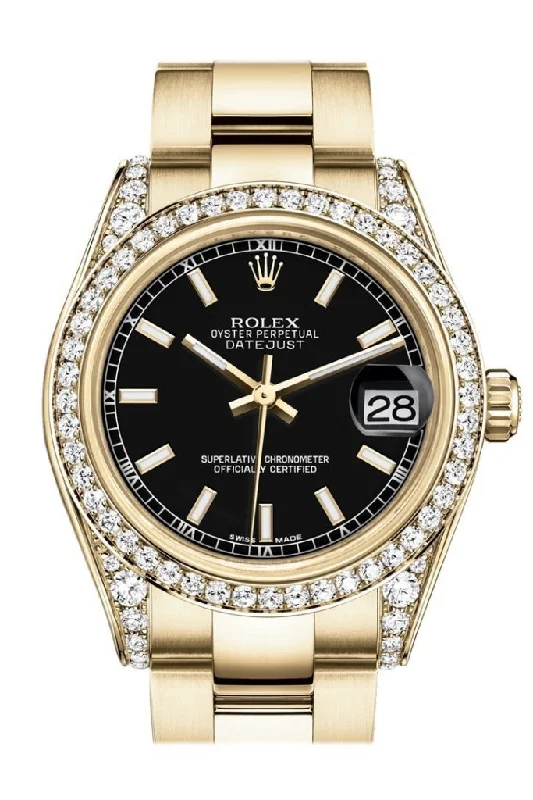 Rolex Datejust 31 Black Dial  Diamond Bezel Lug 18K Yellow Gold Ladies Watch 178158 Pre-owned