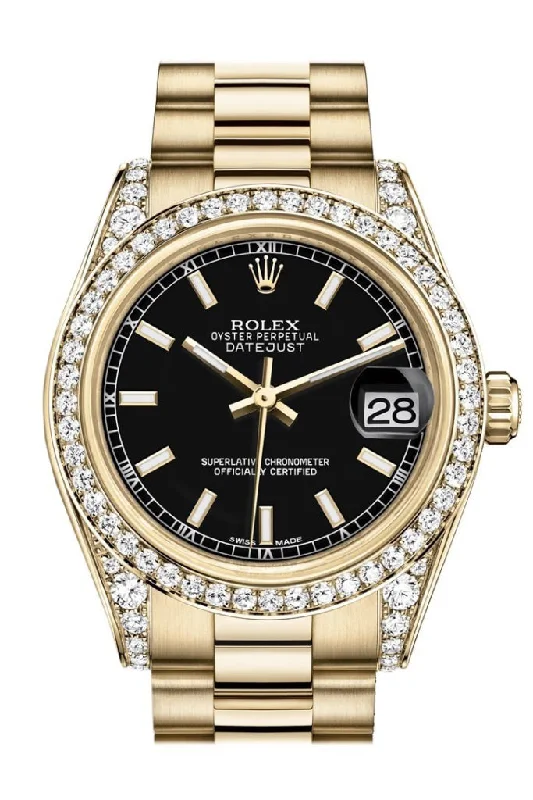 Rolex Datejust 31 Black Dial Diamond Bezel Lug 18K Yellow Gold President Ladies Watch 178158 Pre-owned