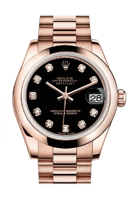 Rolex Datejust 31 Black Diamond Dial 18K Everose Gold President Ladies Watch 178245 Pre-owned