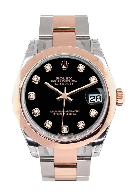 Rolex Datejust 31 Black Diamond Dial 18K Rose Gold Two Tone Ladies Watch 178241 Pre-owned