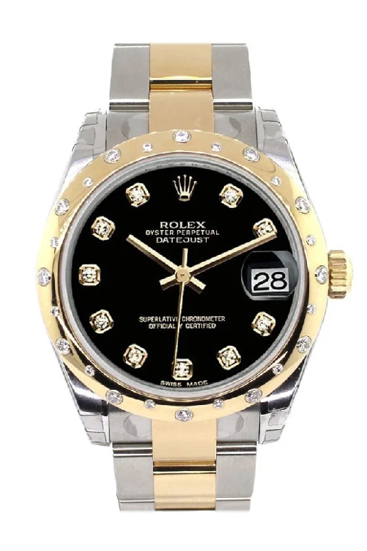 Rolex Datejust 31 Black Diamond Dial Diamond Bezel 18K Gold Two Tone Ladies 178343 Pre-owned