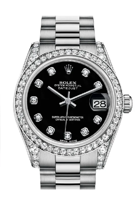 Rolex Datejust 31 Black Diamond Dial Diamond Bezel Lug 18K White Gold President Ladies Watch 178159 Pre-owned