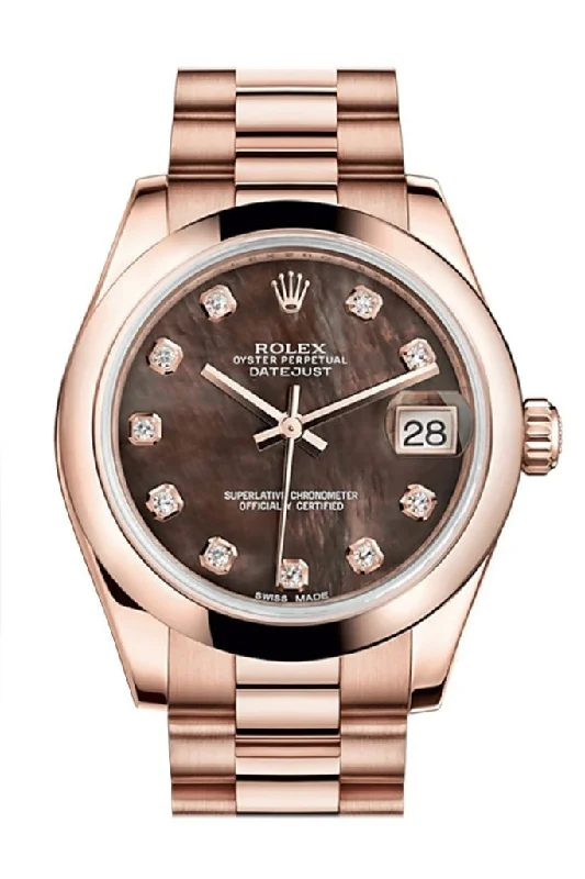 Rolex Datejust 31 Black Mother of Pearl Diamond Dial 18K Everose Gold President Ladies Watch 178245 Pre-owned