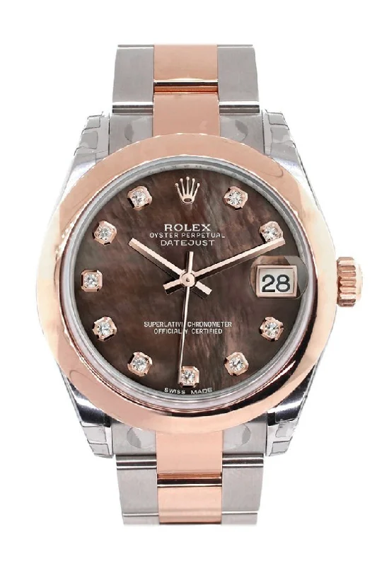 Rolex Datejust 31 Black Mother of Pearl Diamond Dial 18K Rose Gold Two Tone Ladies Watch 178241 Pre-owned