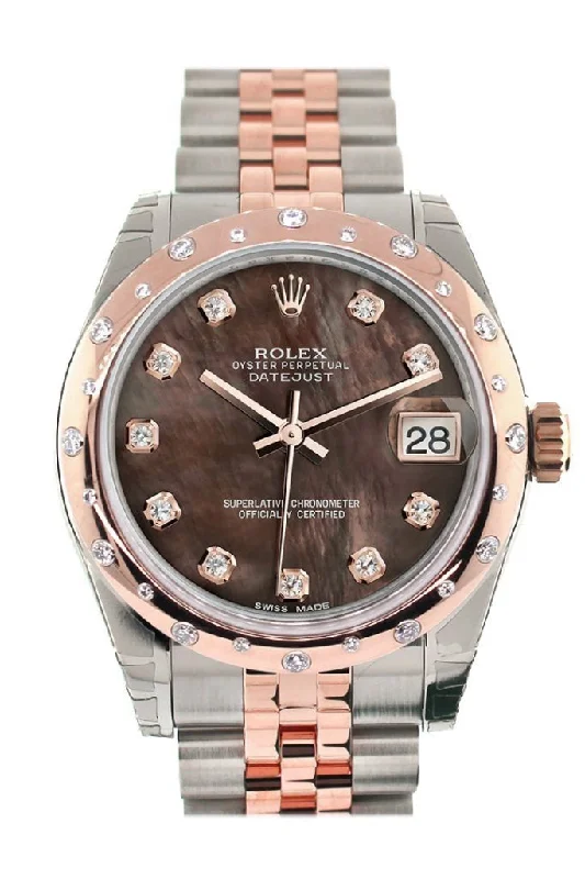 Rolex Datejust 31 Black Mother of Pearl Diamond Dial Diamond Bezel 18K Rose Gold Two Tone Jubilee Ladies Watch 178341 Pre-owned