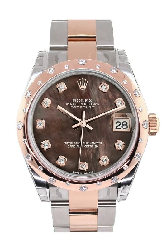 Rolex Datejust 31 Black Mother of Pearl Diamond Dial Diamond Bezel 18K Rose Gold Two Tone Ladies Watch 178341 Pre-owned