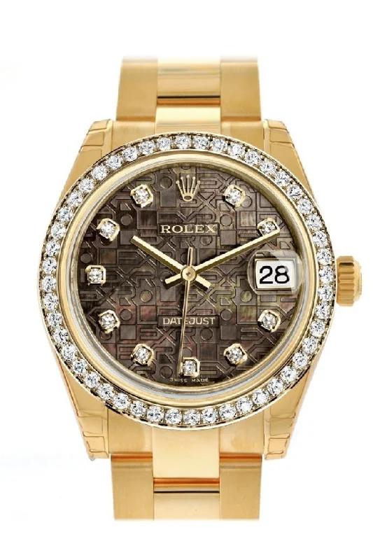 Rolex Datejust 31 Black Mother of Pearl Jubilee Dial Diamond Bezel 18K Yellow Gold Ladies Watch 178288 Pre-owned