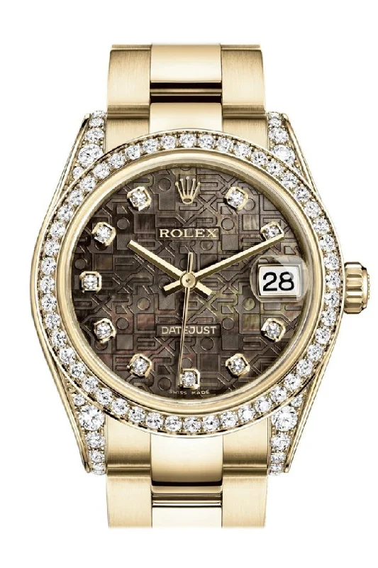 Rolex Datejust 31 Black Mother of Pearl Jubilee Dial Diamond Bezel Lug 18K Yellow Gold Ladies Watch 178158 Pre-owned