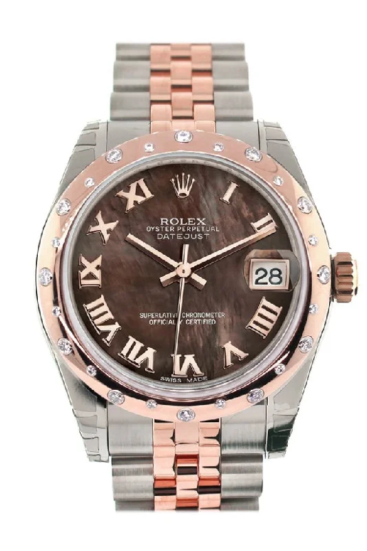 Rolex Datejust 31 Black Mother of Pearl Roman Dial Diamond Bezel 18K Rose Gold Two Tone Jubilee Ladies Watch 178341 Pre-owned