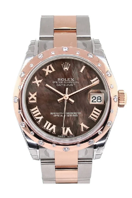 Rolex Datejust 31 Black Mother of Pearl Roman Dial Diamond Bezel 18K Rose Gold Two Tone Ladies Watch 178341 Pre-owned