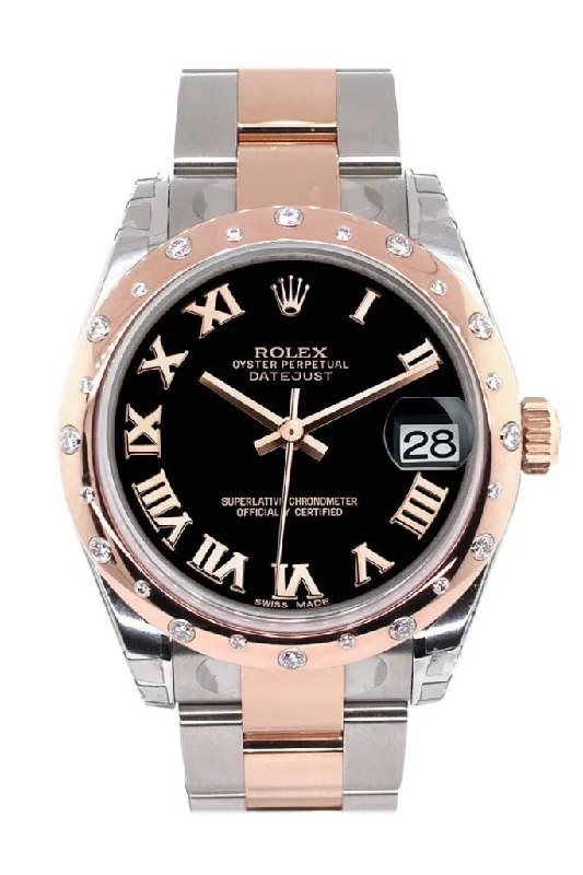 Rolex Datejust 31 Black Roman Dial Diamond Bezel 18K Rose Gold Two Tone Ladies Watch 178341 Pre-owned