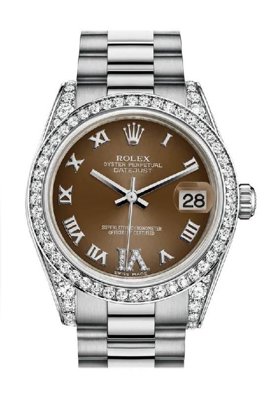 Rolex Datejust 31 Bronze Large VI Diamond Dial Diamond Bezel Lug 18K White Gold President Ladies Watch 178159 Pre-owned