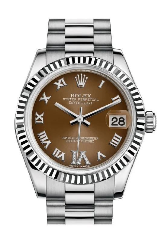 Rolex Datejust 31 Bronze Large VI Diamond Dial Fluted Bezel 18K White Gold President Ladies Watch 178279 Pre-owned