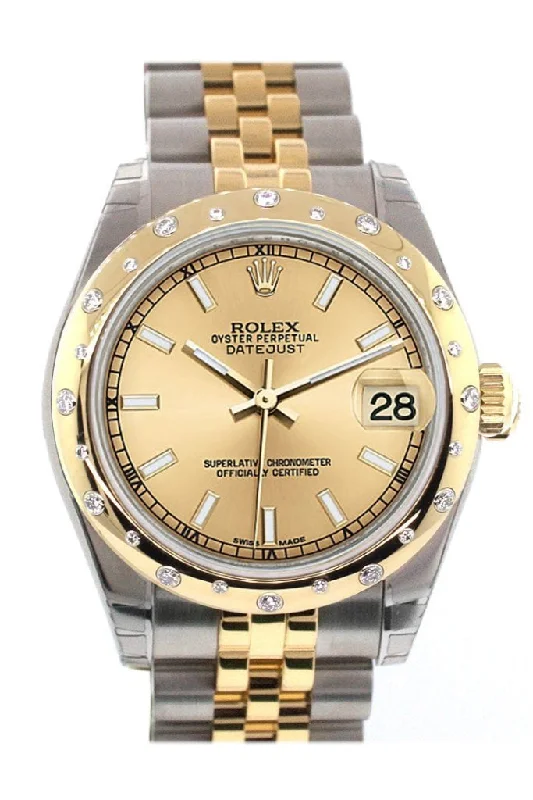 Rolex Datejust 31 Champagne Dial Diamond Bezel 18K Gold Two Tone Jubilee Ladies Watch 178343 Pre-owned