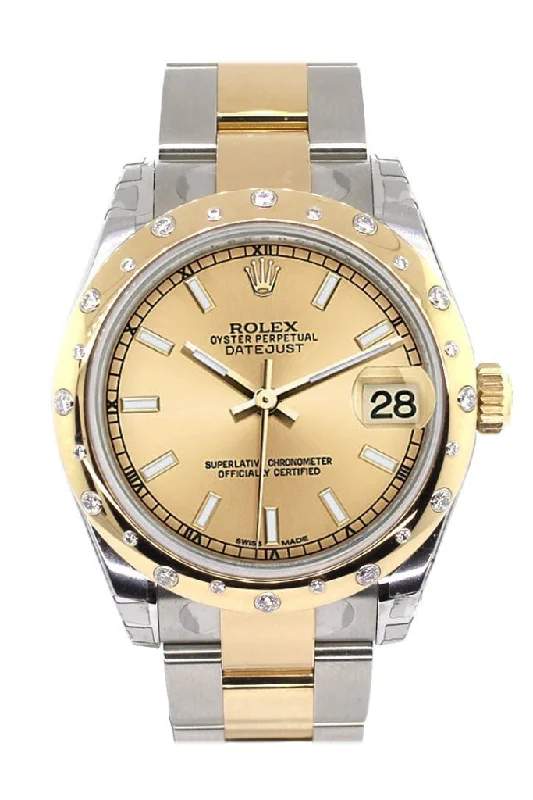 Rolex Datejust 31 Champagne Dial Diamond Bezel 18K Gold Two Tone Ladies Watch 178343 Pre-owned