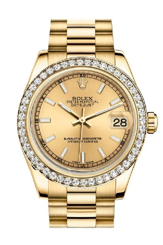 Rolex Datejust 31 Champagne Dial Diamond Bezel 18K Yellow Gold President Ladies Watch 178288 Pre-owned