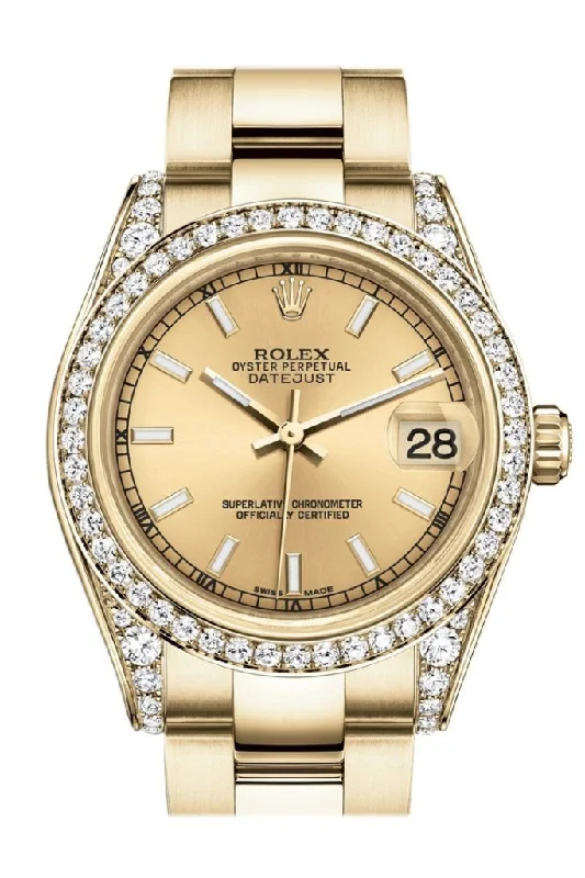 Rolex Datejust 31 Champagne Dial Diamond Bezel Lug 18K Yellow Gold Ladies Watch 178158 Pre-owned