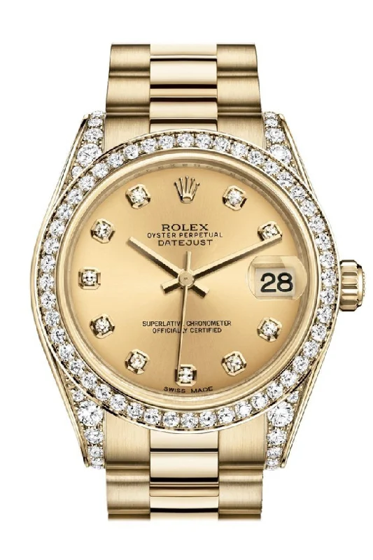 Rolex Datejust 31 Champagne Diamond Dial Diamond Bezel Lug 18K Yellow Gold President Ladies Watch 178158 Pre-owned