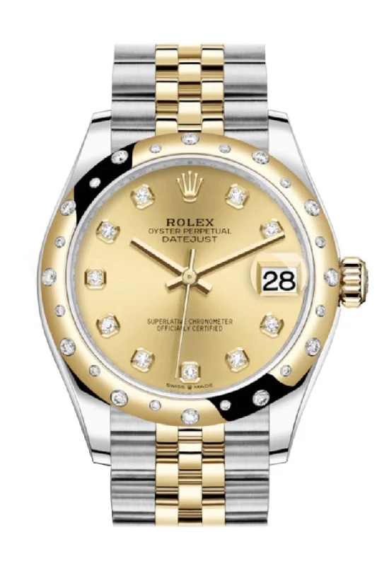 Rolex Datejust 31 Champagne Diamonds Dial Diamond Bezel Jubilee Yellow Gold Two Tone Watch 278341RBR 278343 NP